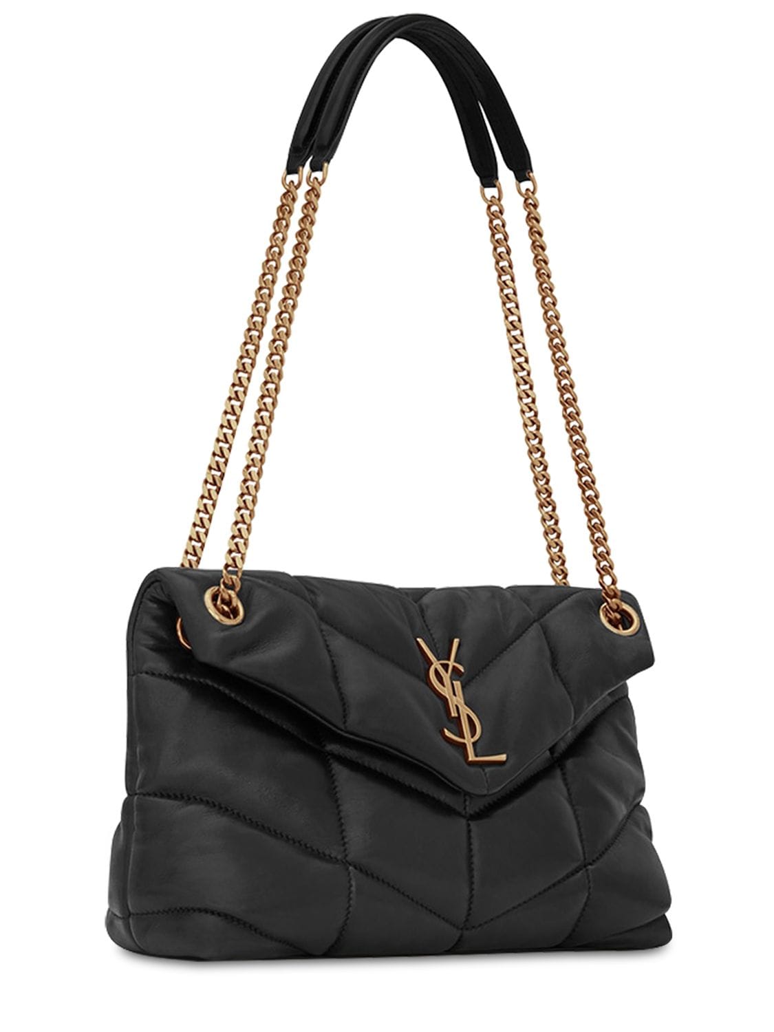 Shop Saint Laurent Small Puffer Leather Shoulder Bag In Black