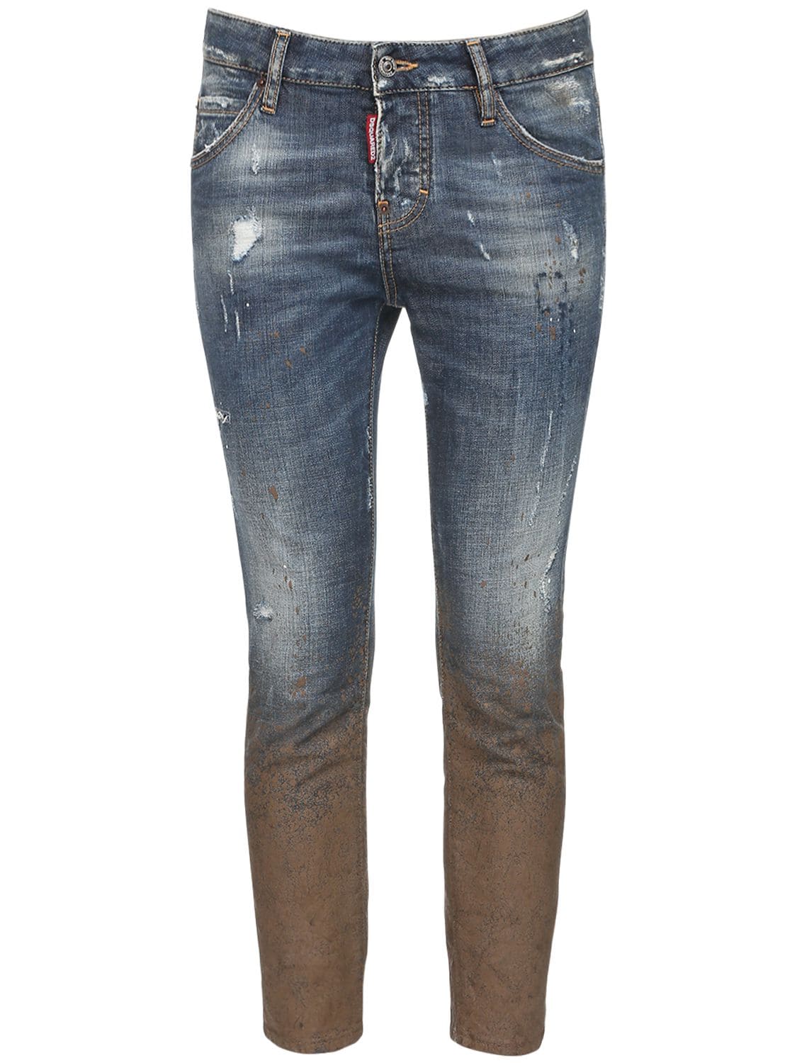 Dsquared2 Icon Cool Denim Skinny Jeans W/mud Print In Blue,brown