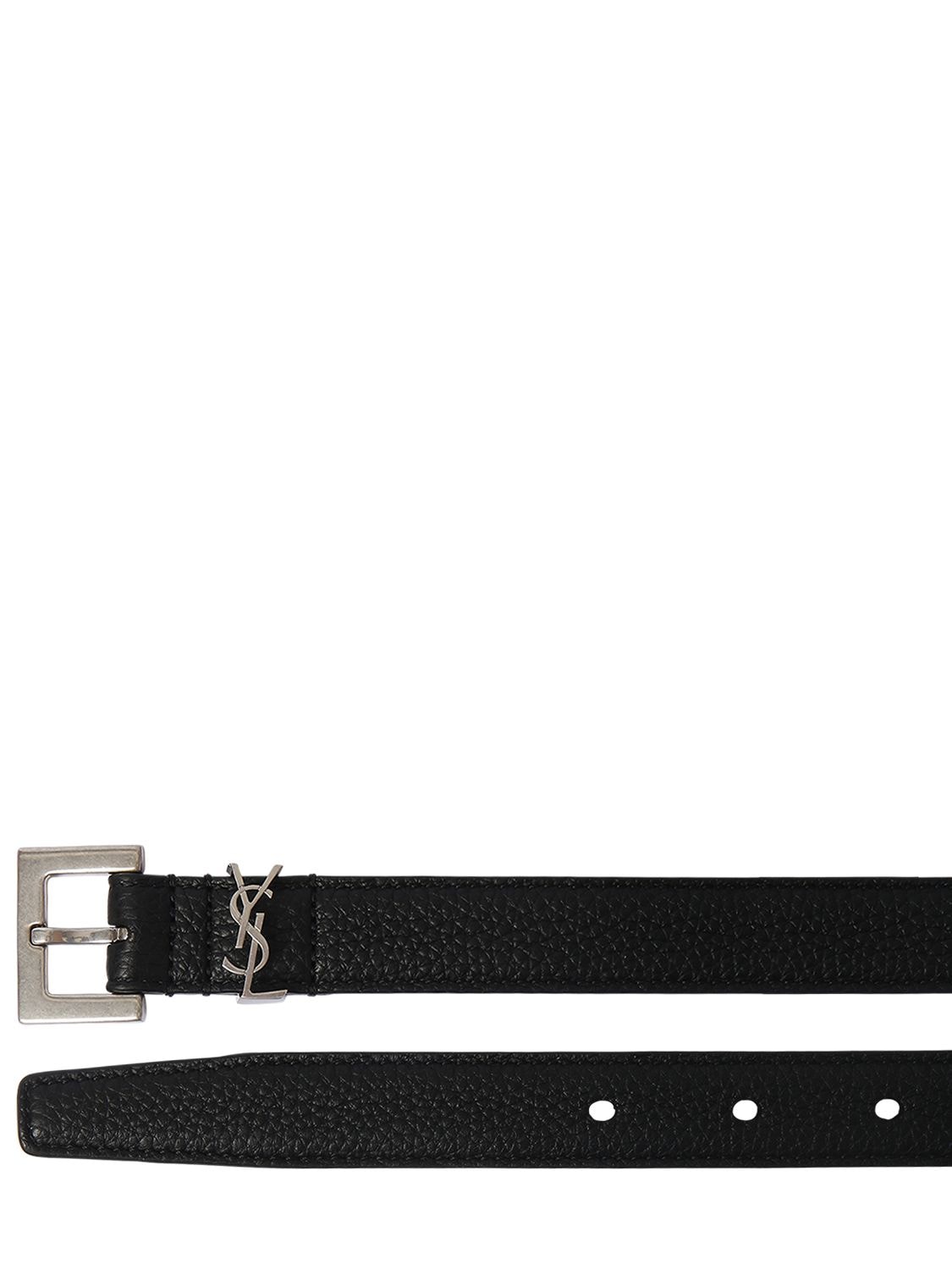 Shop Saint Laurent 2cm Ysl Textured Leather Belt In Black
