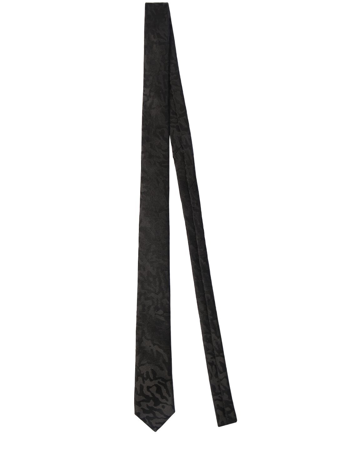 Saint Laurent 4cm Leo Jacquard Silk Tie In Black
