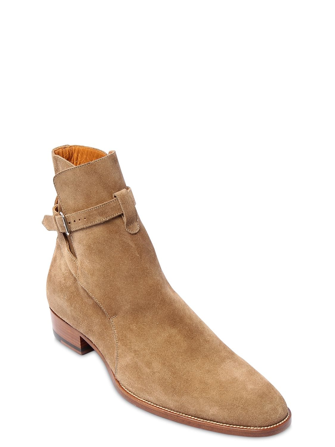 Shop Saint Laurent 30mm Wyatt Suede Boots In Beige