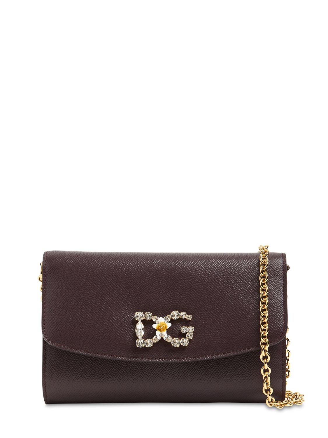 Dolce & Gabbana Dauphine Embellished Leather Bag In Mosto