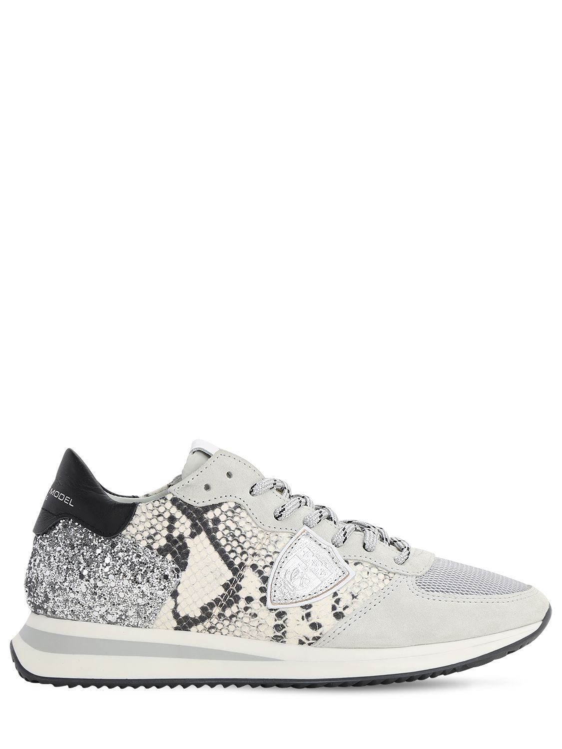 Philippe Model Trpx Phyton Print Glittered Sneakers In Grey