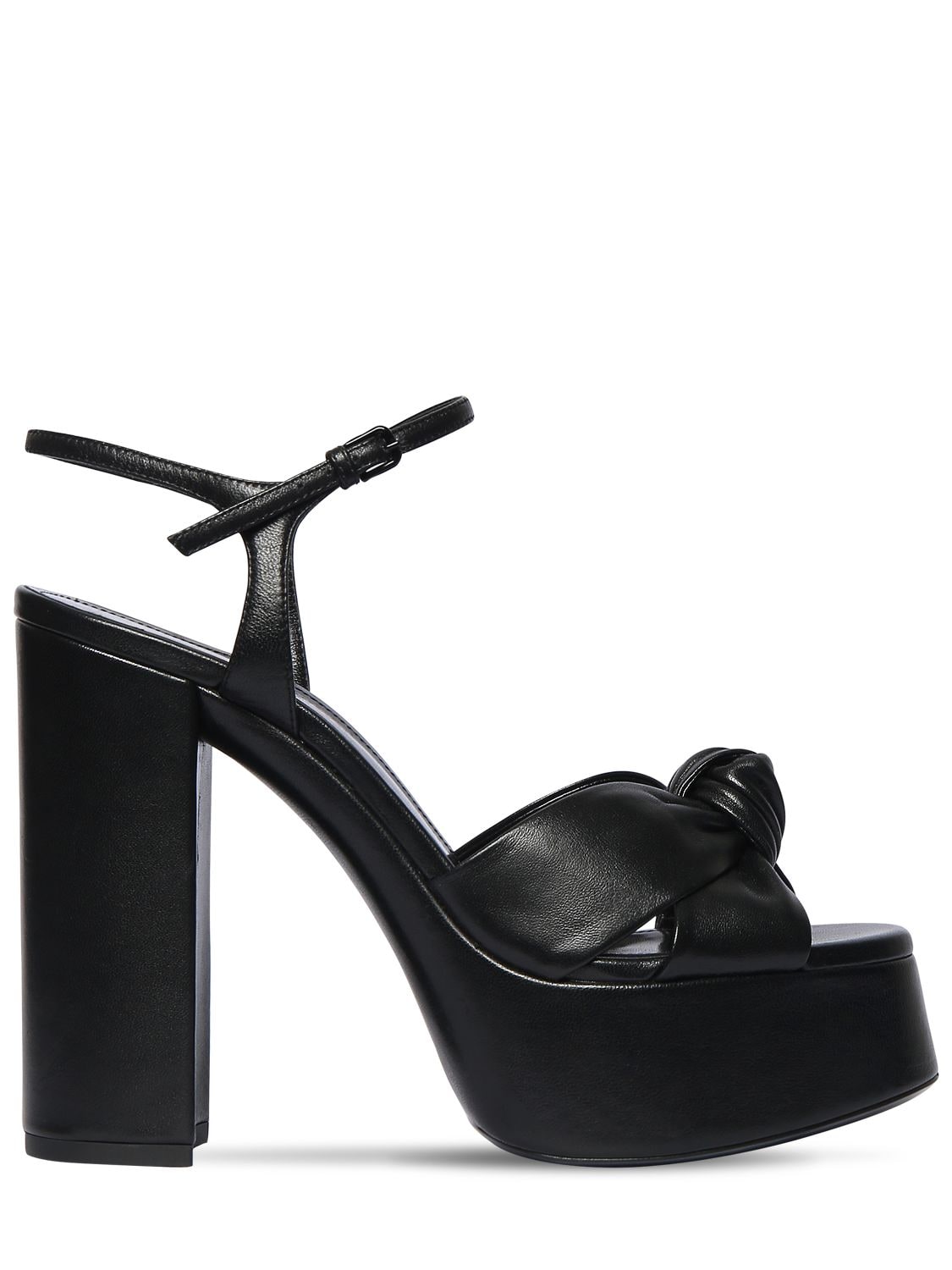 Shop Saint Laurent 120mm Bianca Leather Platform Sandals In Black