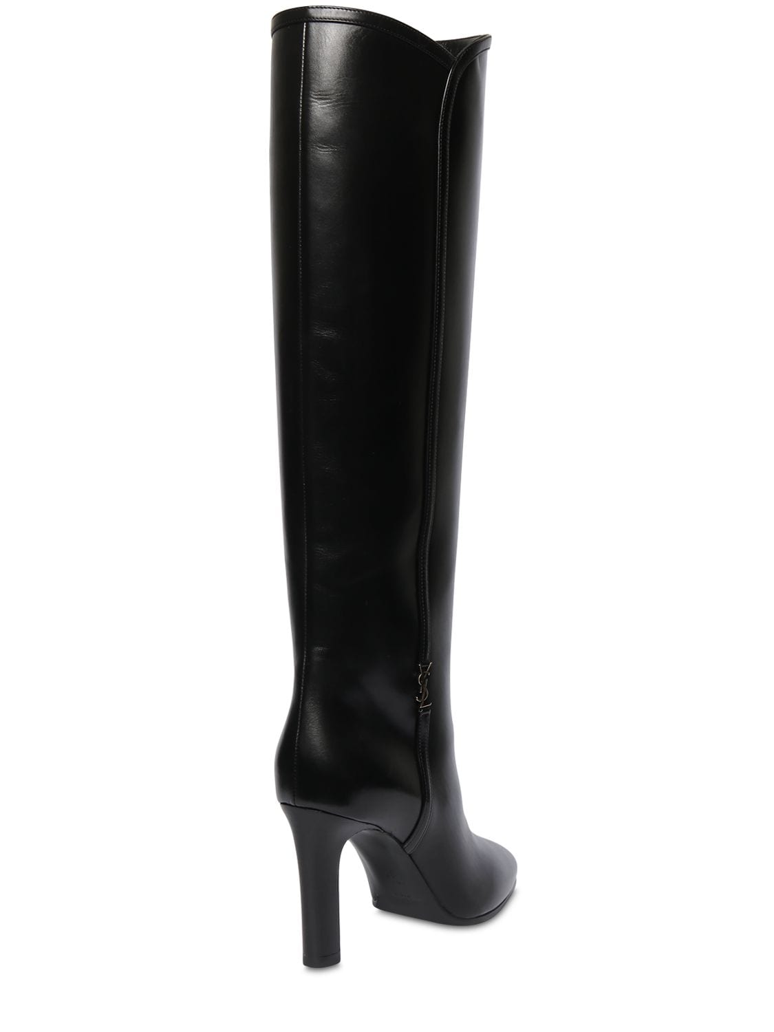 Shop Saint Laurent 90mm Jane Leather Tall Boots In Black