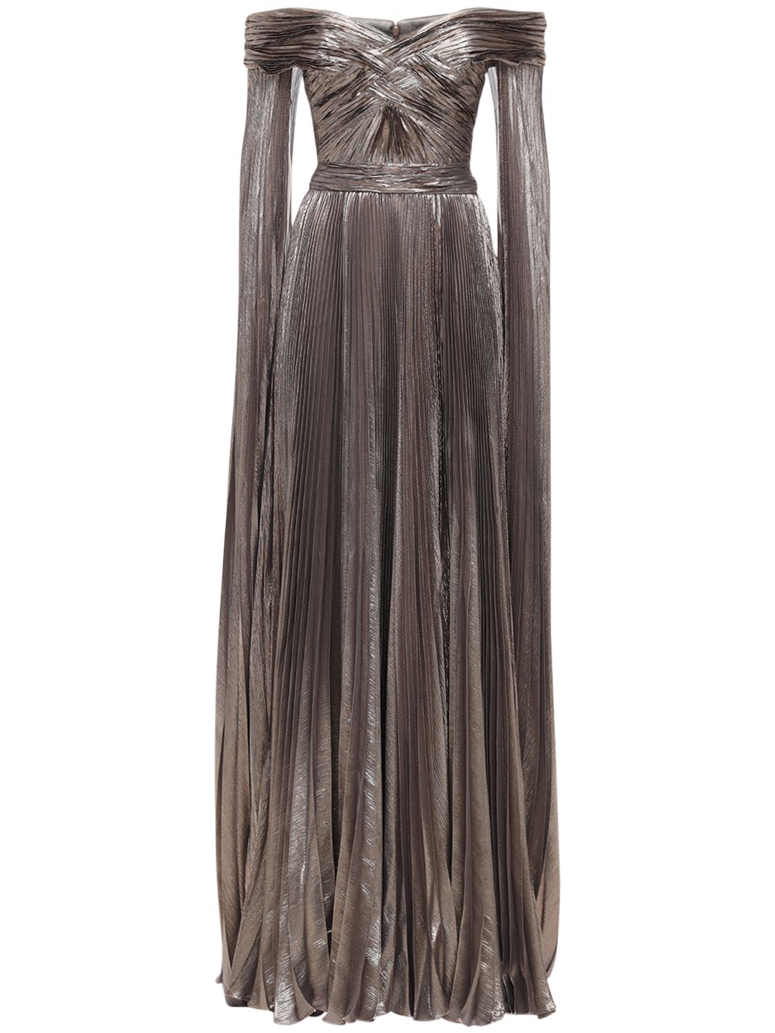 Zuhair Murad Pleated Lurex Long Dress In Silver | ModeSens