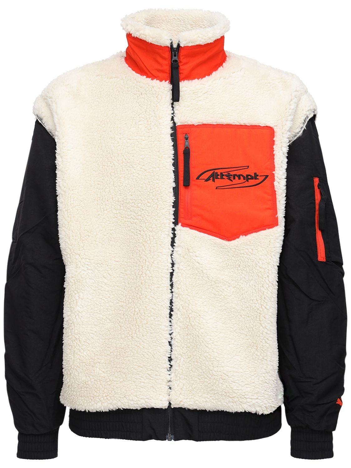 PUMA ATTEMPT FAUX SHEARLING BOMBER JACKET,72I0II033-MDE1