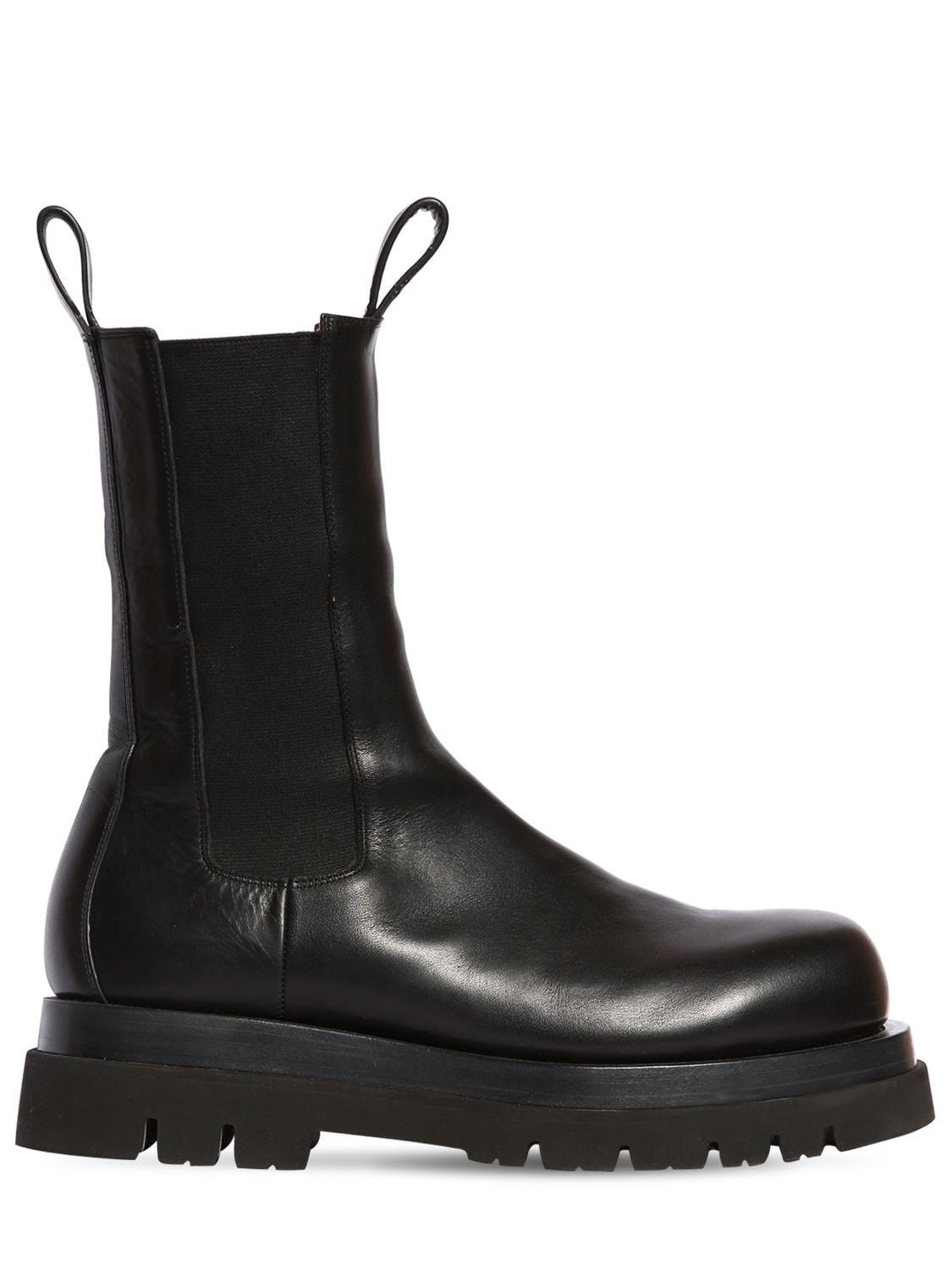 Shop Bottega Veneta Lug High Leather Chelsea Boots In Black