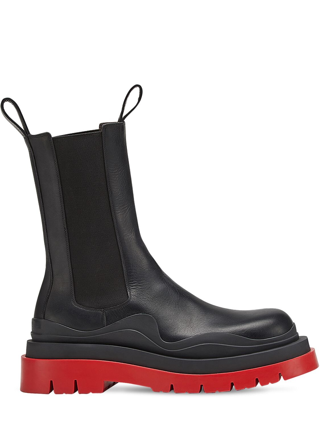 Bottega Veneta Leather Chelsea Boots W/ Layered Sole In Black,red