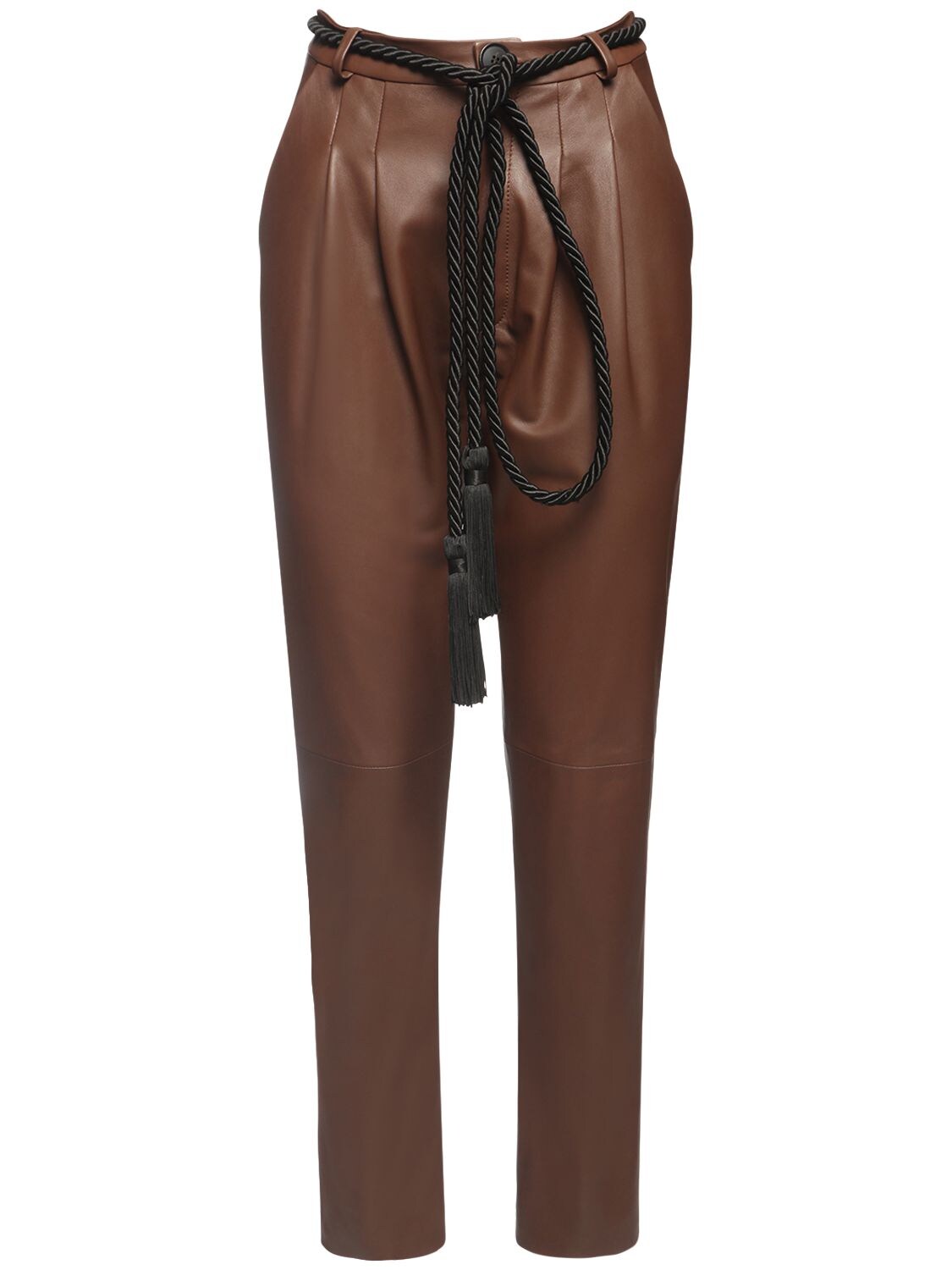 Blancha High Waist Leather Pants In Brown
