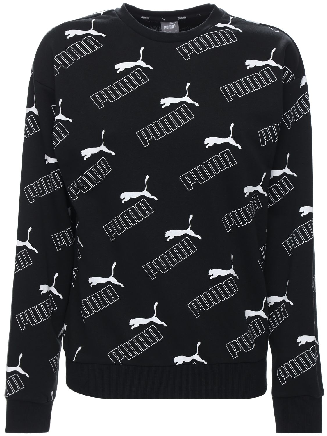 Puma Logo Printed Cotton Blend Sweatshirt In Black