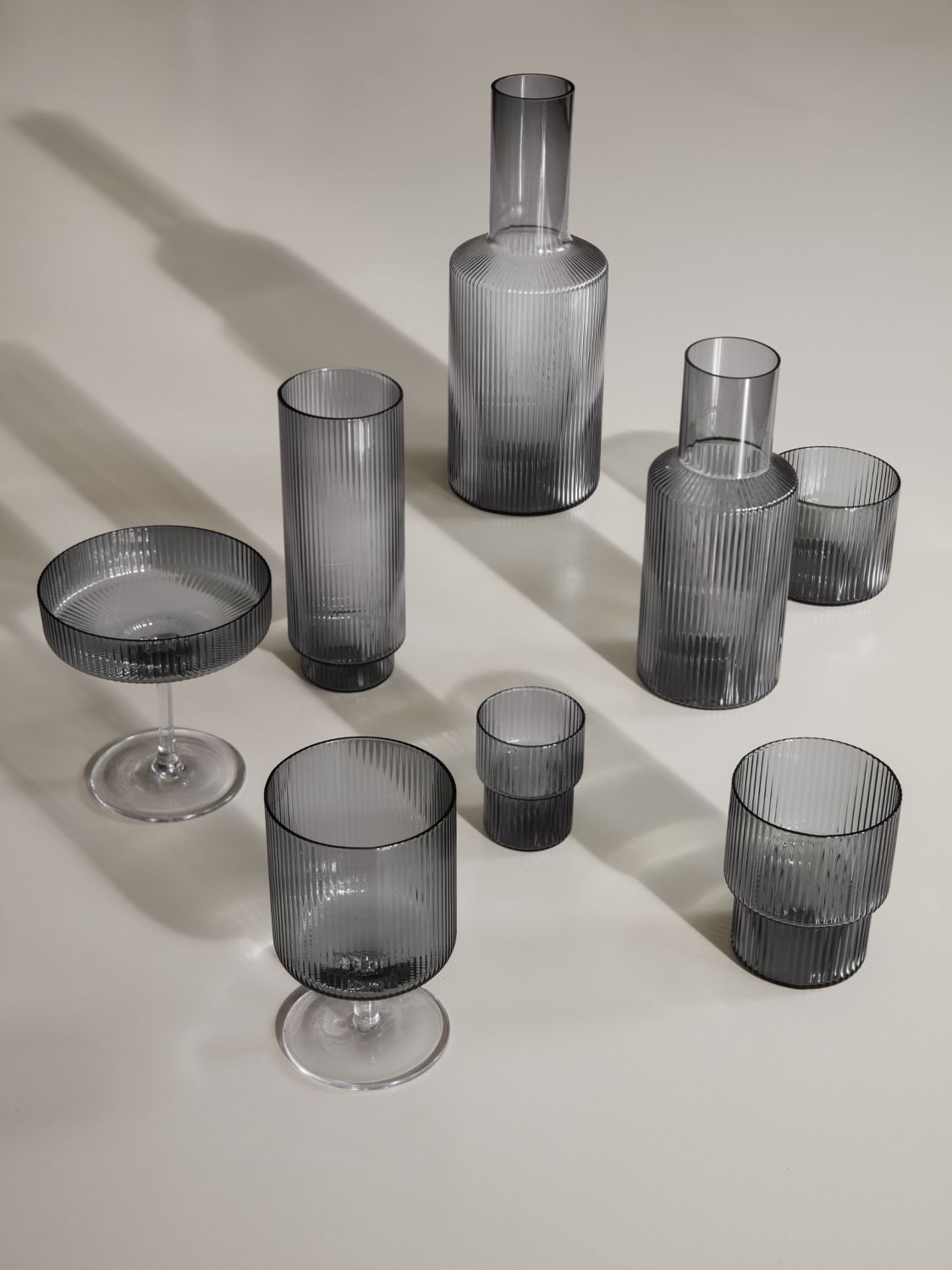 Shop Ferm Living Set Of 2 Ripple Mouth Blown Wine Glasses In Grey