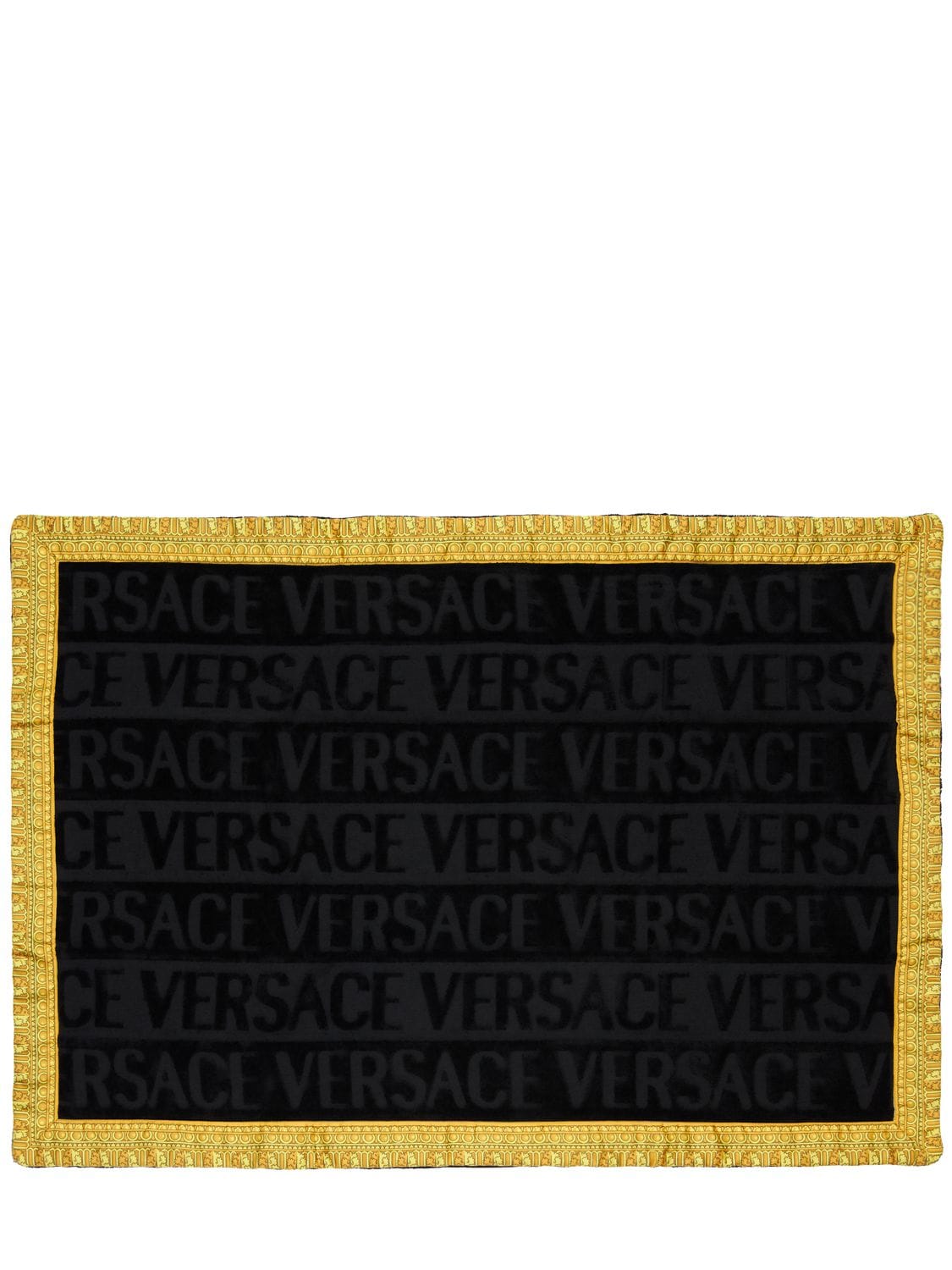 Versace Barocco & Robe Cotton Bathmat In Black,gold