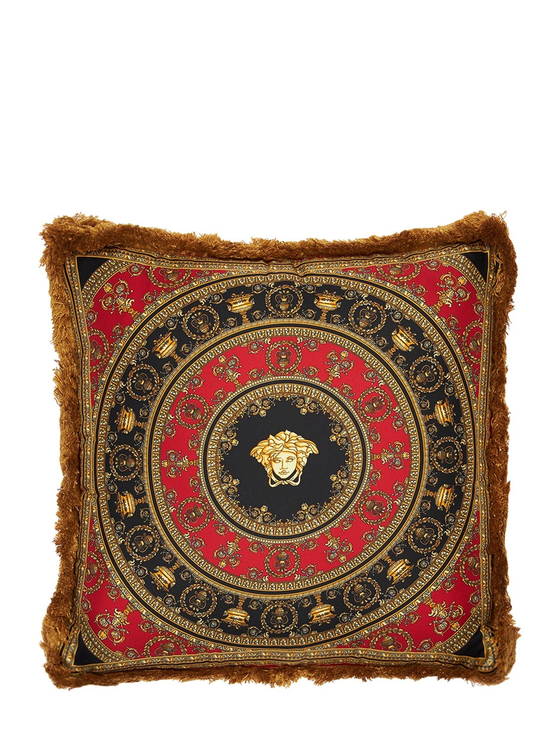 Versace Crete De Fleur Silk Cushion In Red,gold