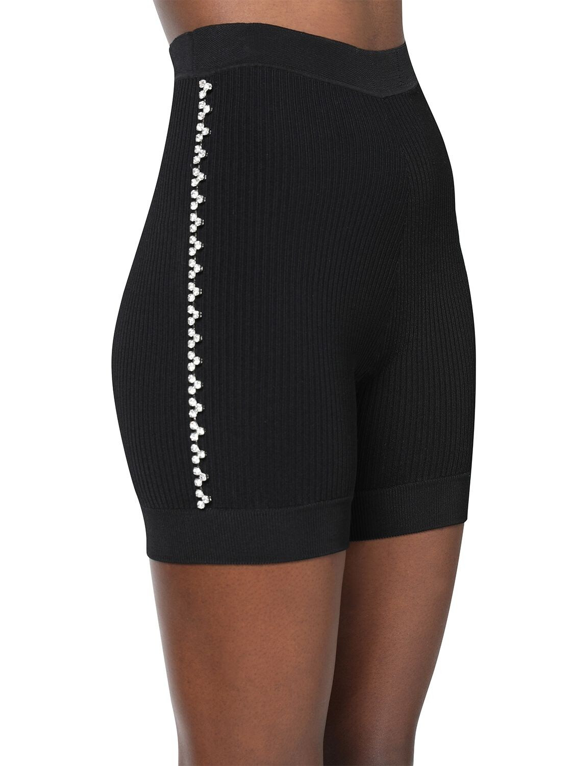 AREA EMBELLISHED RIB KNIT CYCLING SHORTS,72I0XI015-QKXBQ0S1