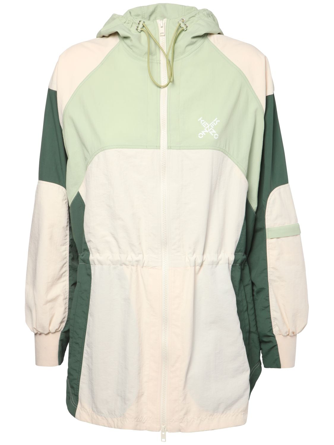 Kenzo Colour Block Nylon Windbreaker Jacket In Green,cream