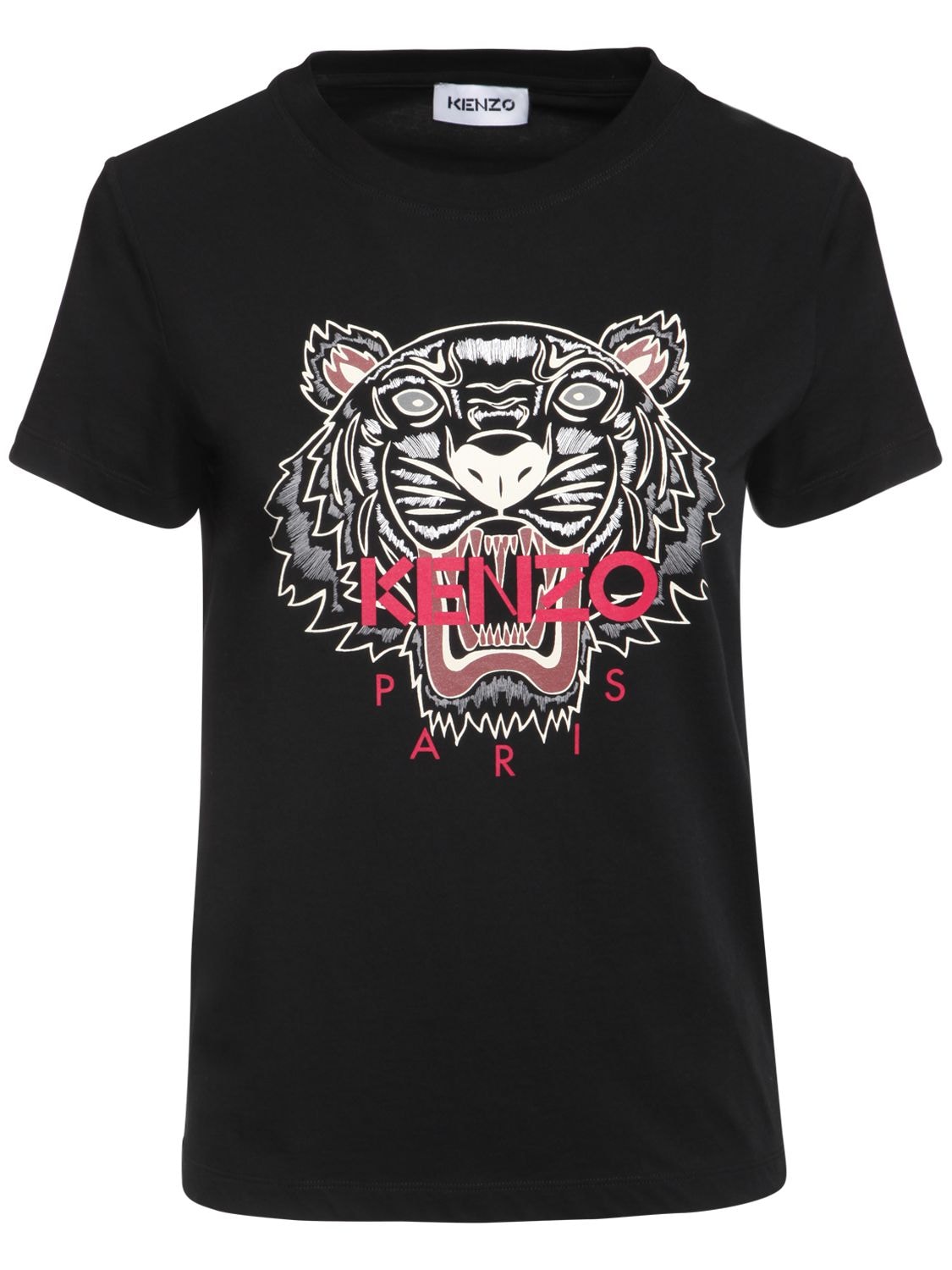Kenzo Tiger Print Cotton T-shirt In Black