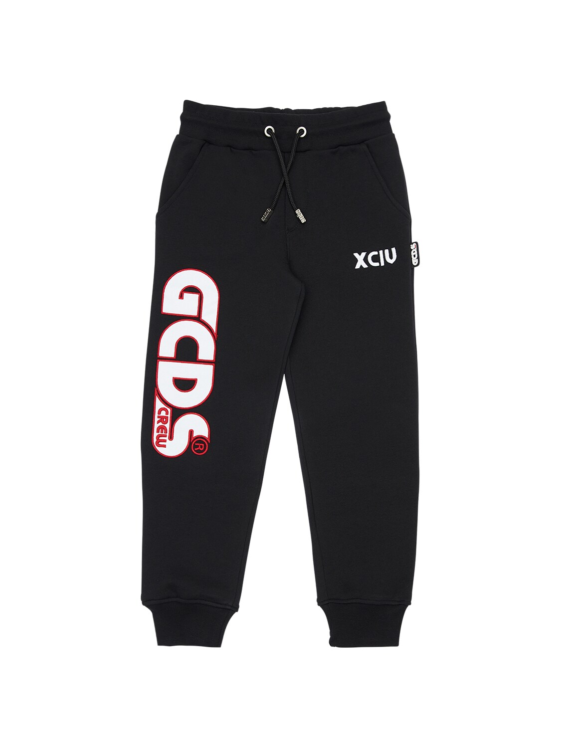 Gcds Kids' Embroidered Logo Cotton Sweatpants In Black