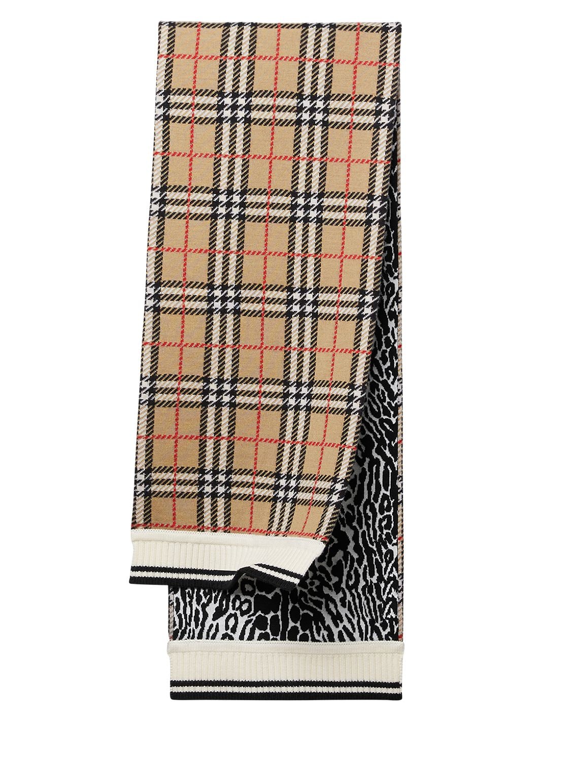 BURBERRY 豹纹&格纹印花羊毛围巾,72I1VI025-QTGWNDK1