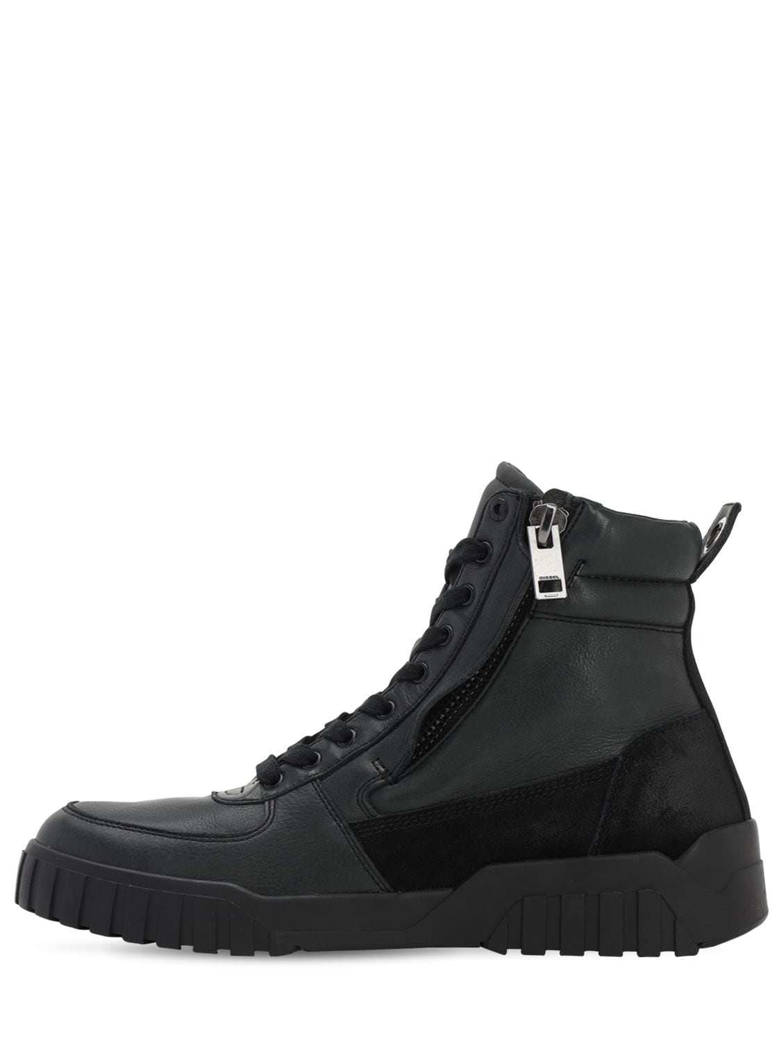 Diesel Leather & Suede High Top Zip Sneakers In Black | ModeSens