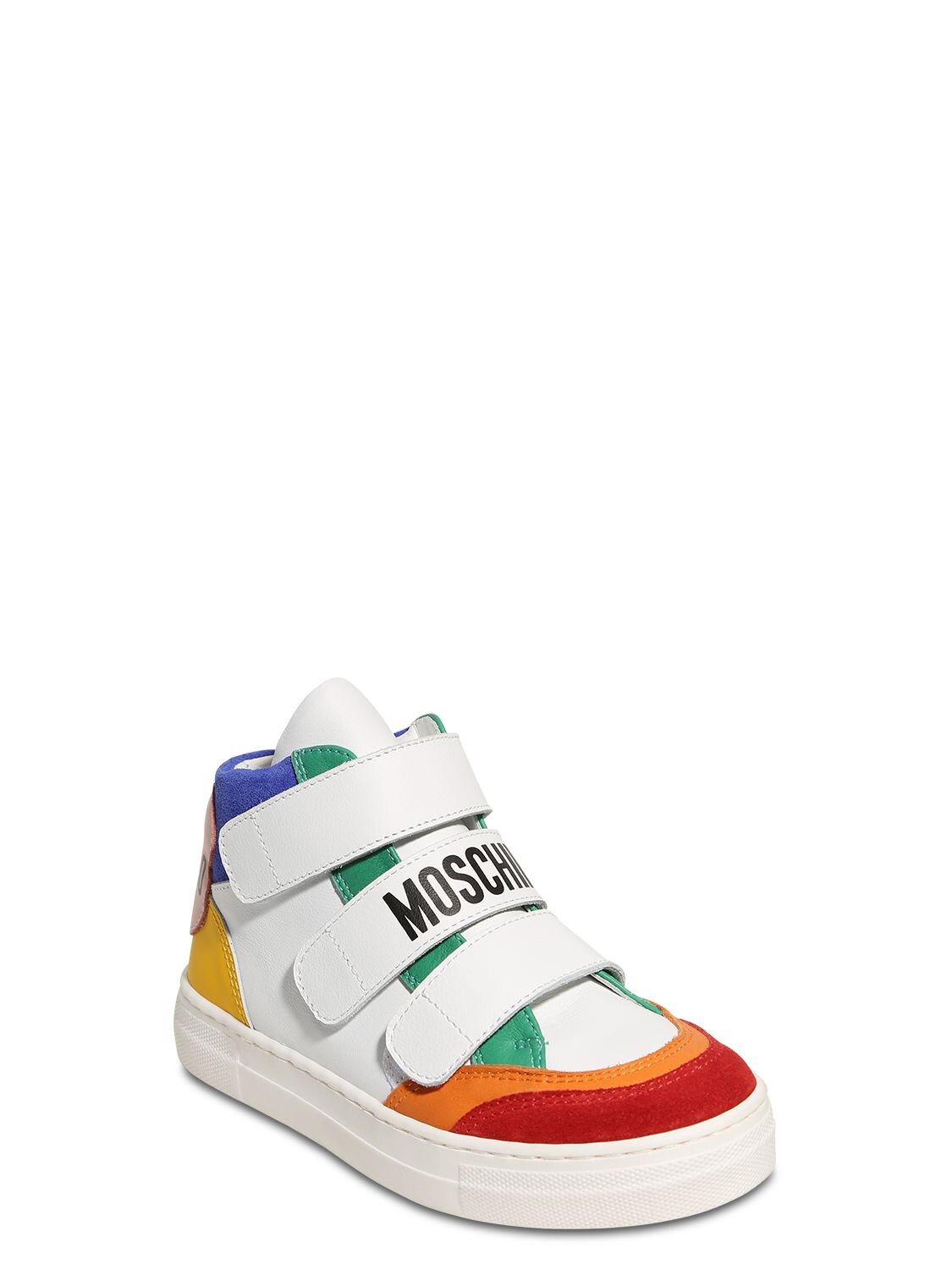 Moschino Kids' Leather & Suede High Sneakers In White