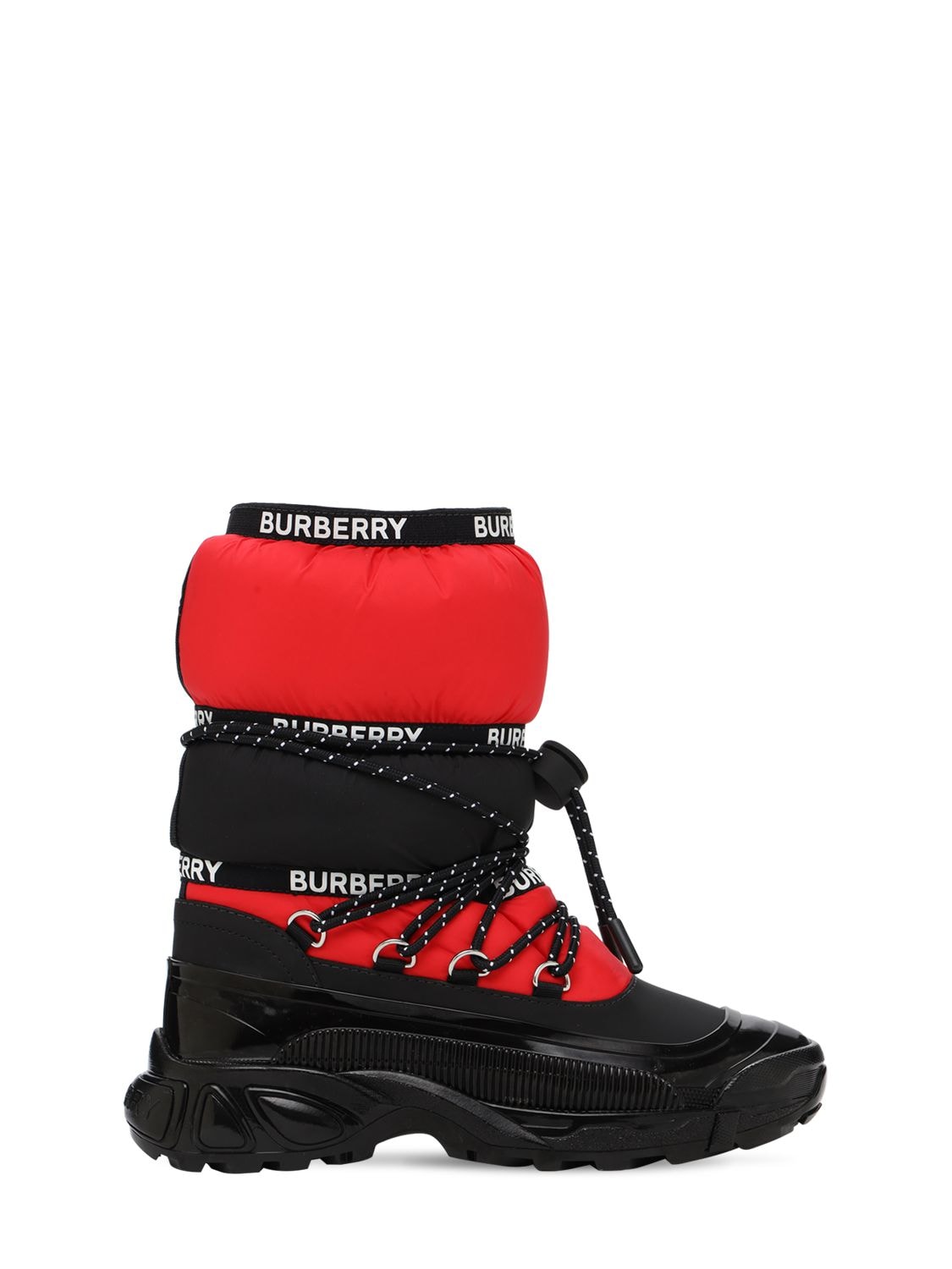 Burberry Kids' Nylon Snow Boots W/ Logo Tape In Red