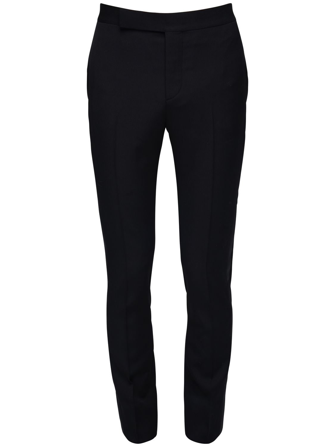 Saint Laurent 16.5厘米绸缎边带羊毛裤子 In Black