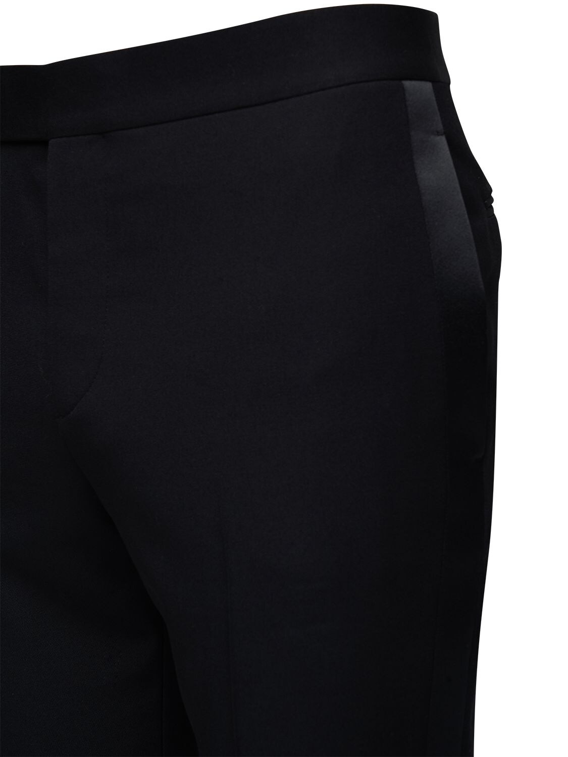 Shop Saint Laurent 16.5cm Wool Pants W/ Satin Bands In Black