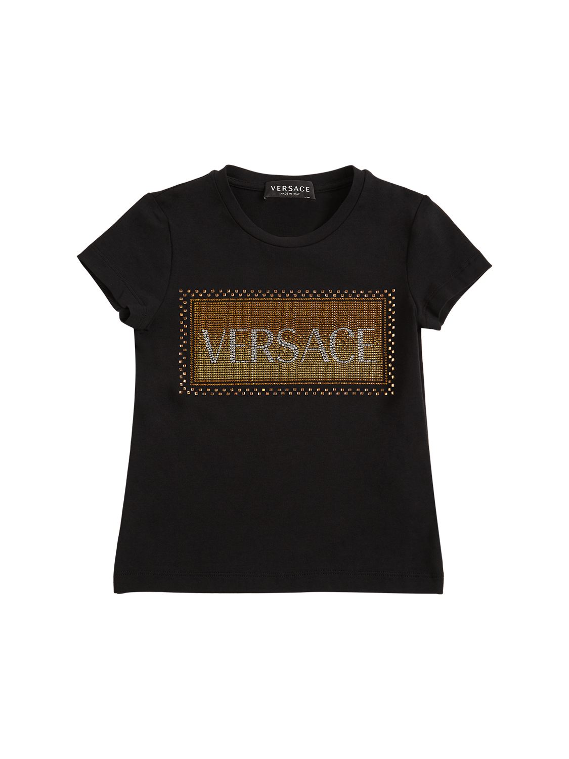 Versace Kids' Embellished Cotton Jersey Tshirt In Black ModeSens