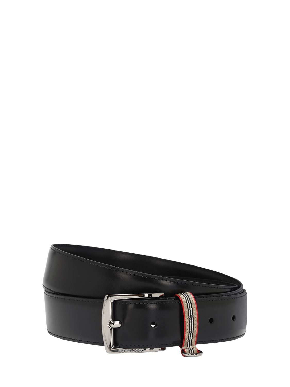 Burberry 3.5cm Striped Webbing-trimmed Leather Belt In Black