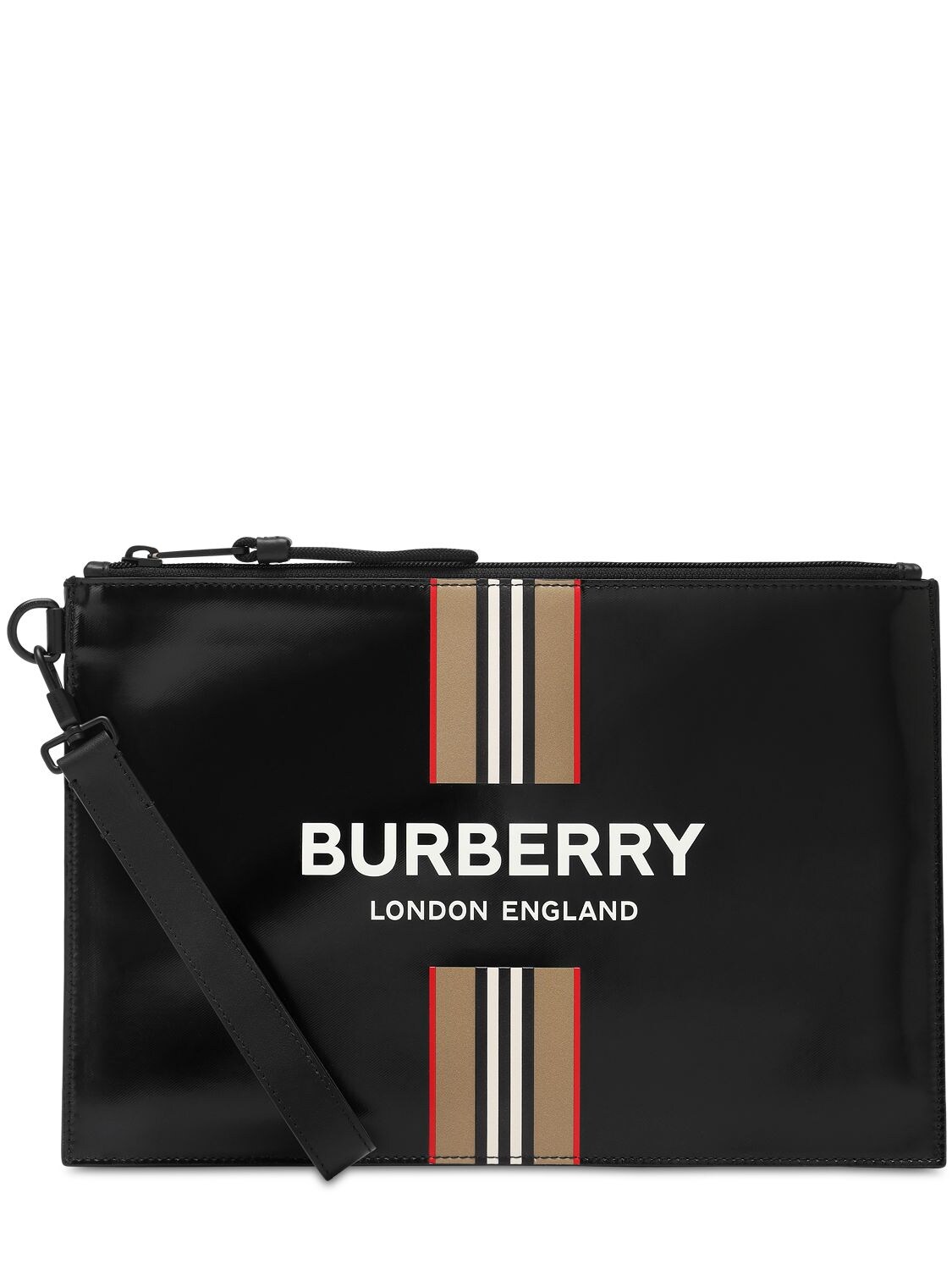 BURBERRY 条纹细节LOGO涂层拉链开合手拿包,72I3EJ050-QTEXODK1