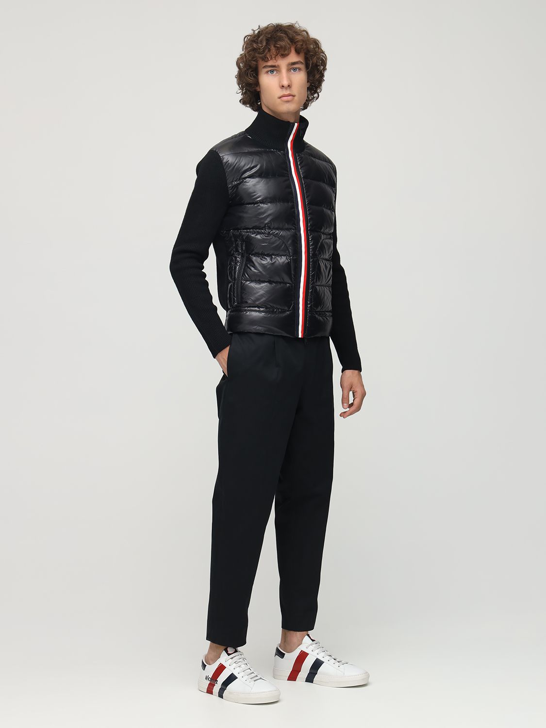 トリコットウールナイロンラッカーダウンカーディガン