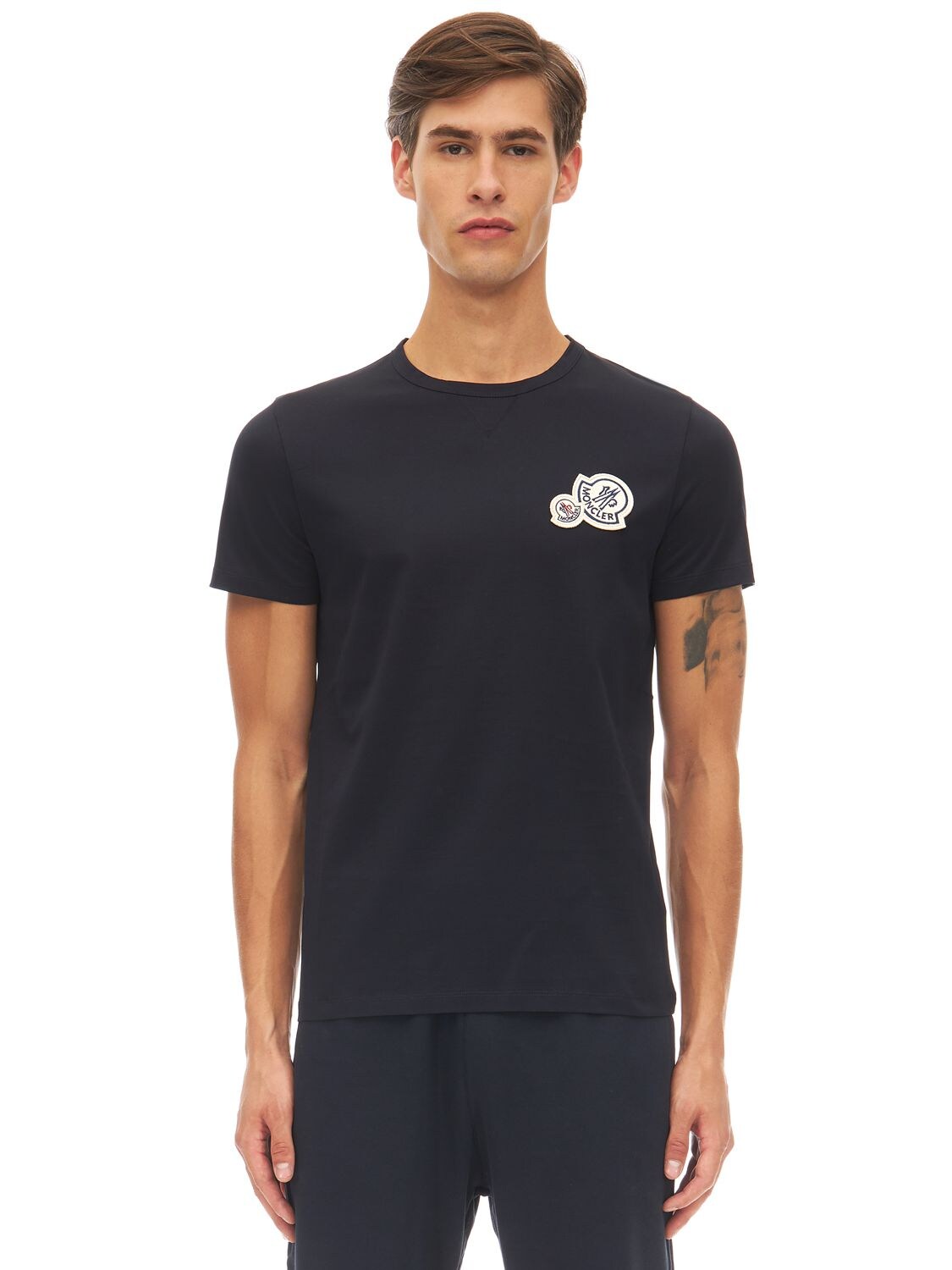 Moncler Cotton Jersey T-shirt W/ Logo Patch In Navy