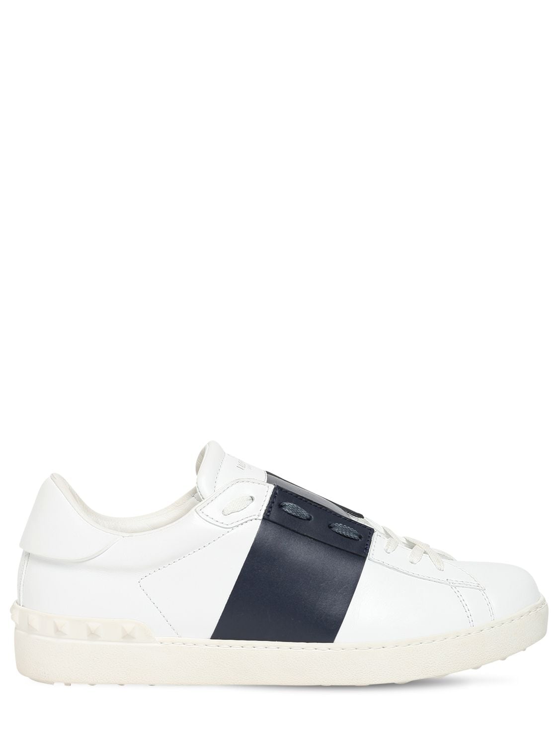 Valentino Garavani Open Color Block Leather Sneakers In White,navy