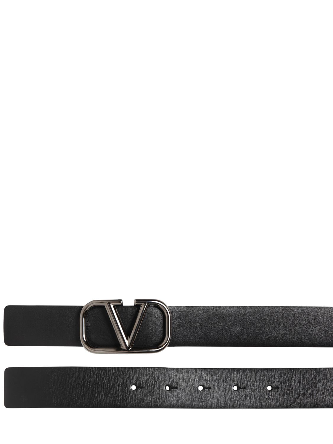 Valentino Garavani Black V-logo Belt With Silver Logo Buckle On