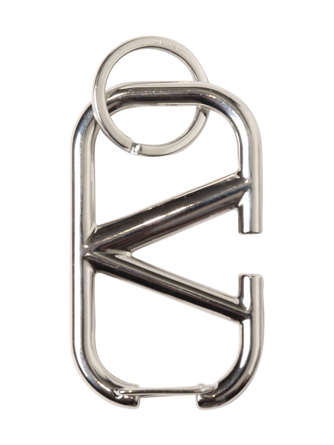 Valentino Garavani V Logo Metal Key Holder In Silver