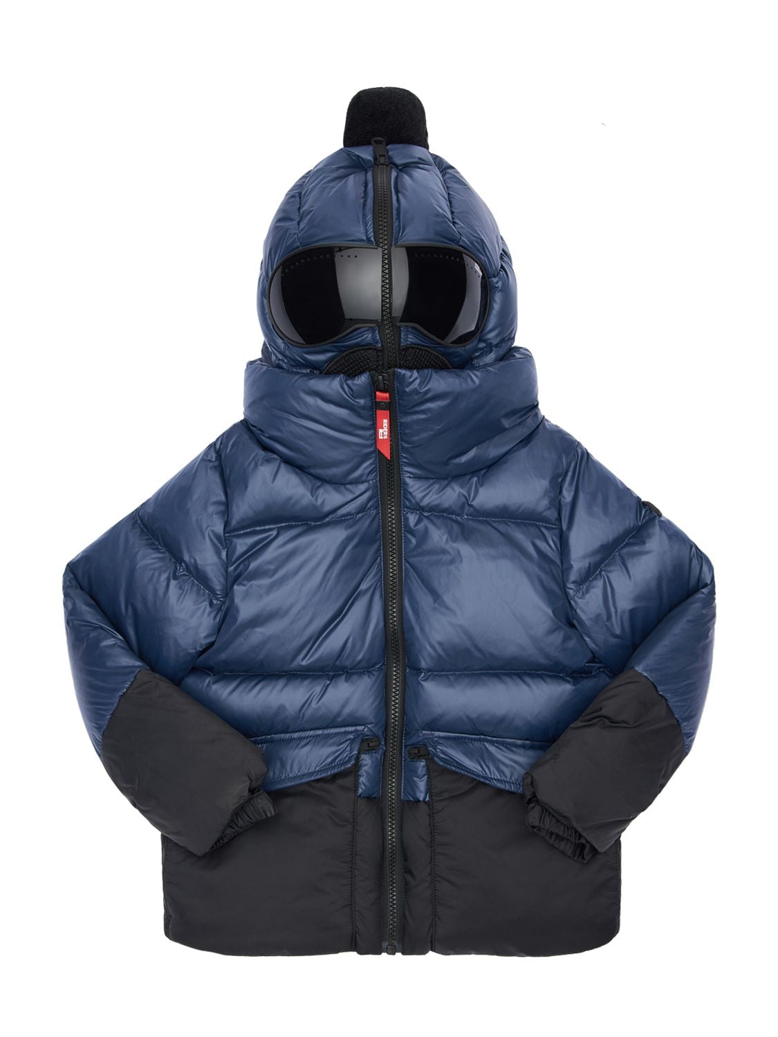 Ai Riders On The Storm Kids' Hooded Water Repellant Down Jacket In Navy,black