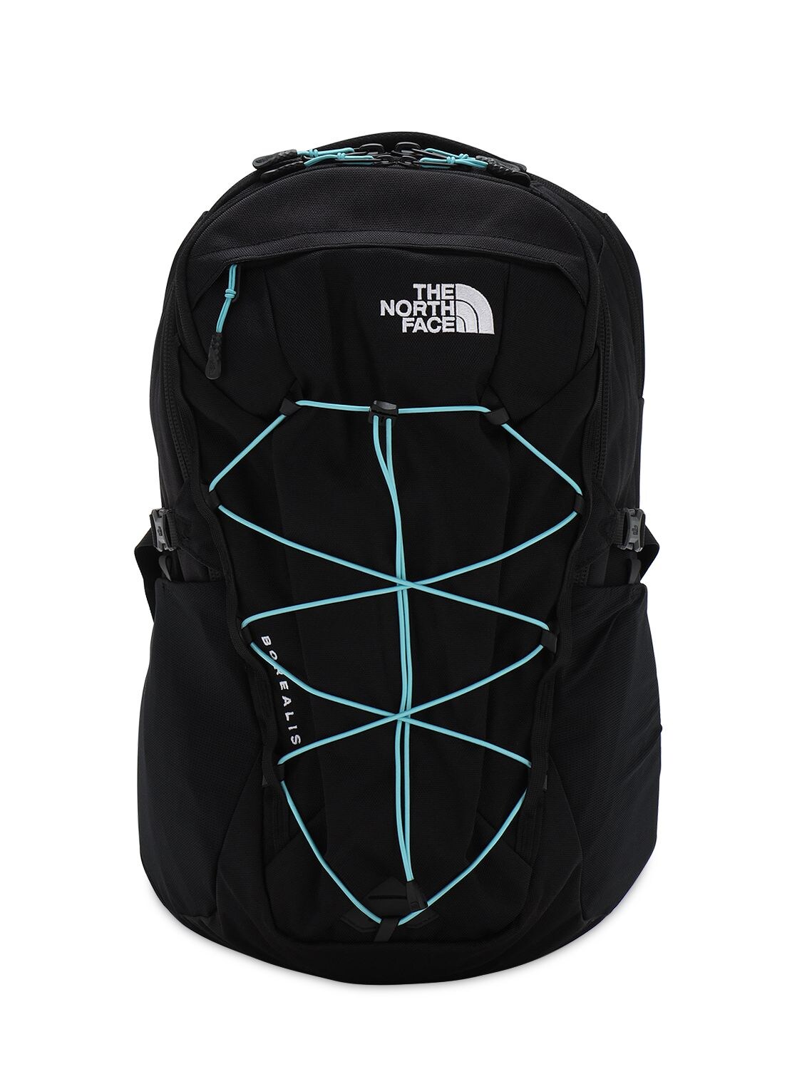 black and blue north face backpack