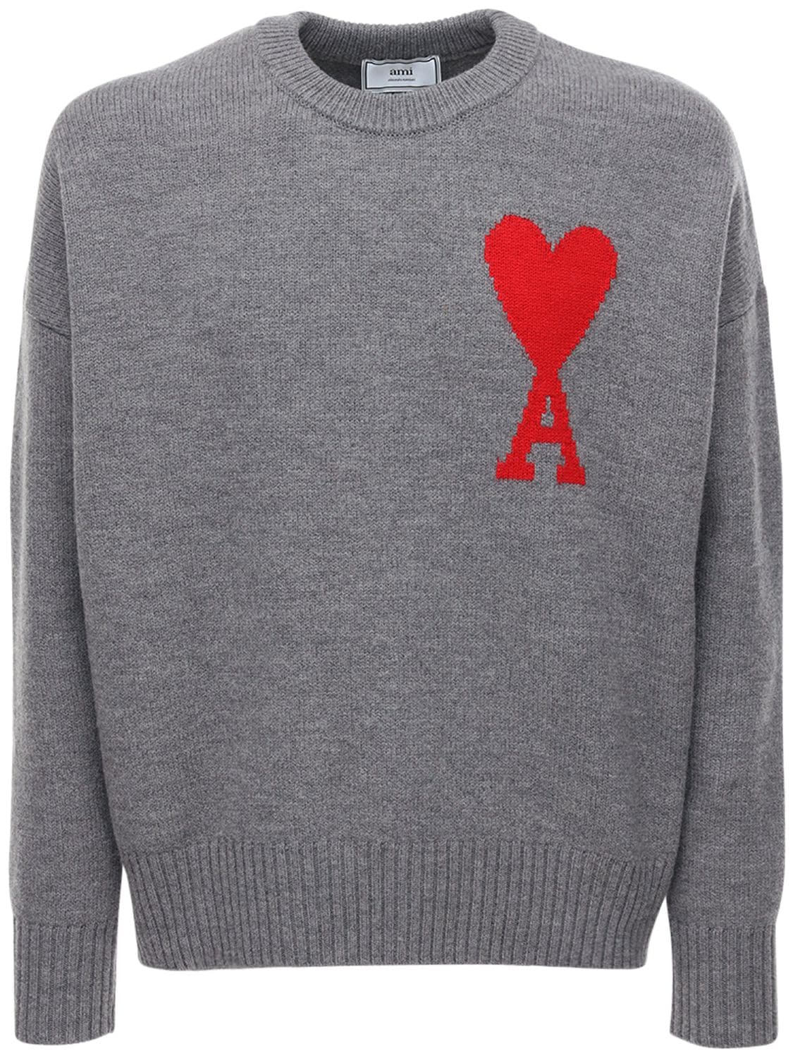 AMI ALEXANDRE MATTIUSSI HEART LOGO INTARSIA WOOL KNIT SWEATER,72I3J5004-MDU10