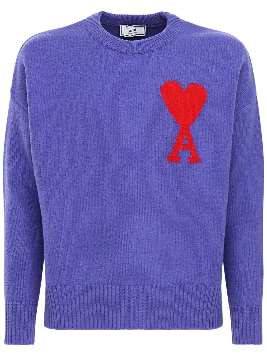 Ami Alexandre Mattiussi Heart Logo Intarsia Wool Knit Sweater In Purple