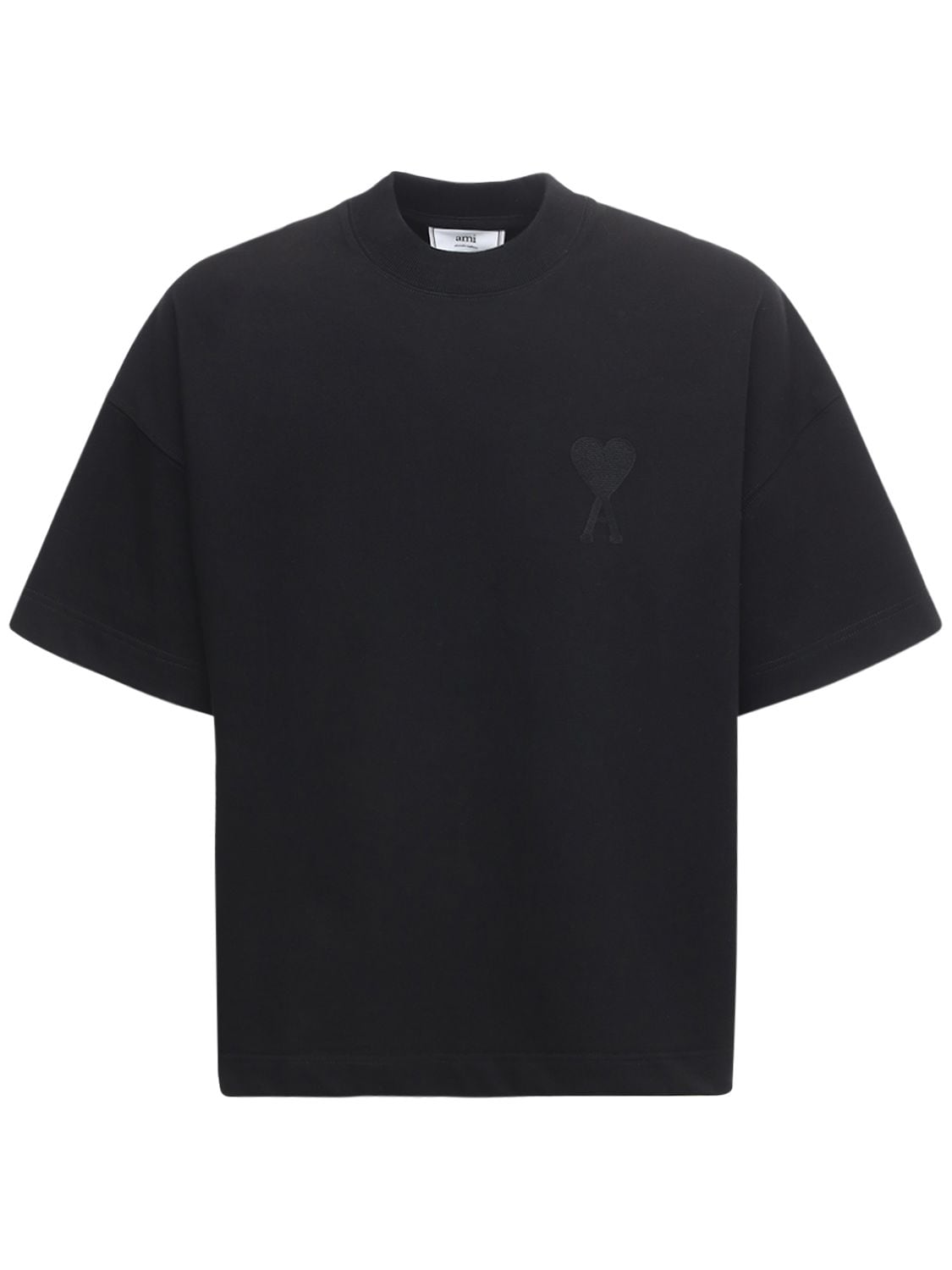 Ami Alexandre Mattiussi Embroidered Logo Cotton Jersey T-shirt In Black