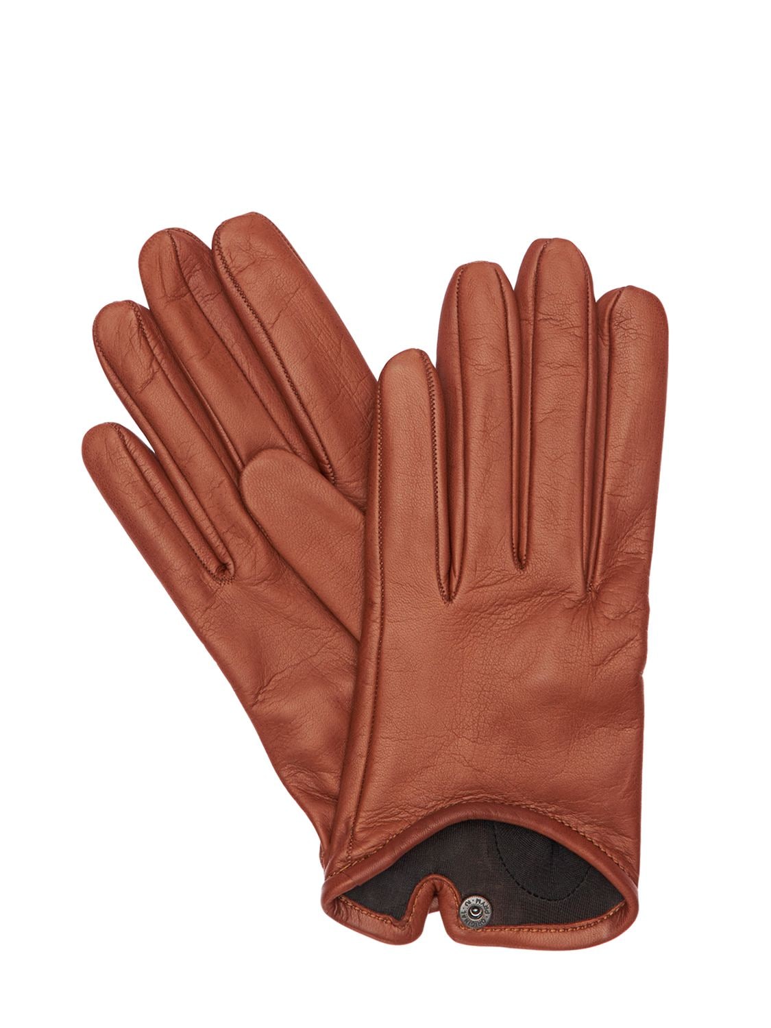 Mario Portolano Leather Gloves In Cognac