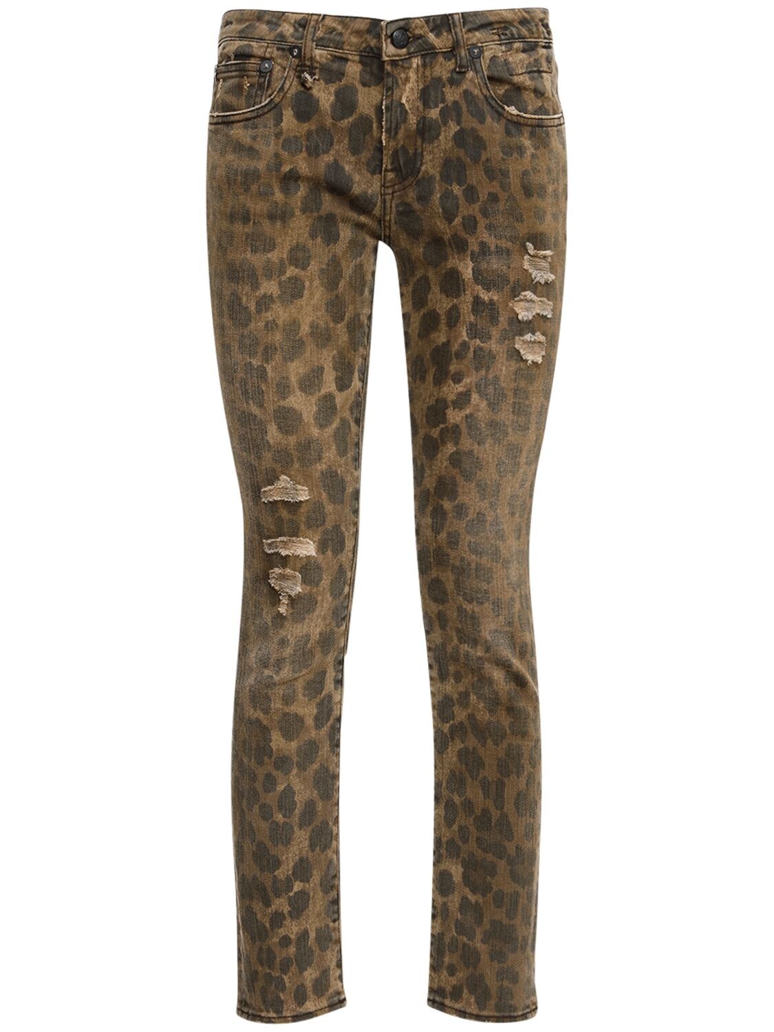 R13 Leopard Print Denim Skinny Jeans In Brown