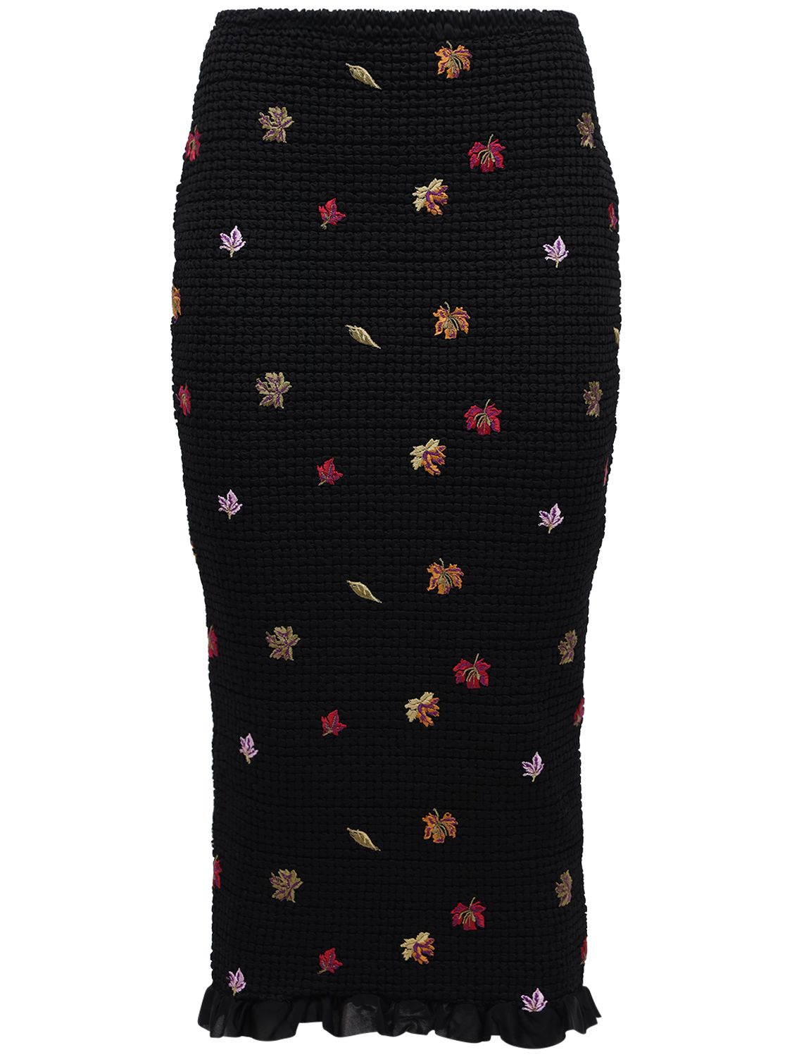 Off-white Embroidered-leaves Mid-length Skirt In Schwarz,multi