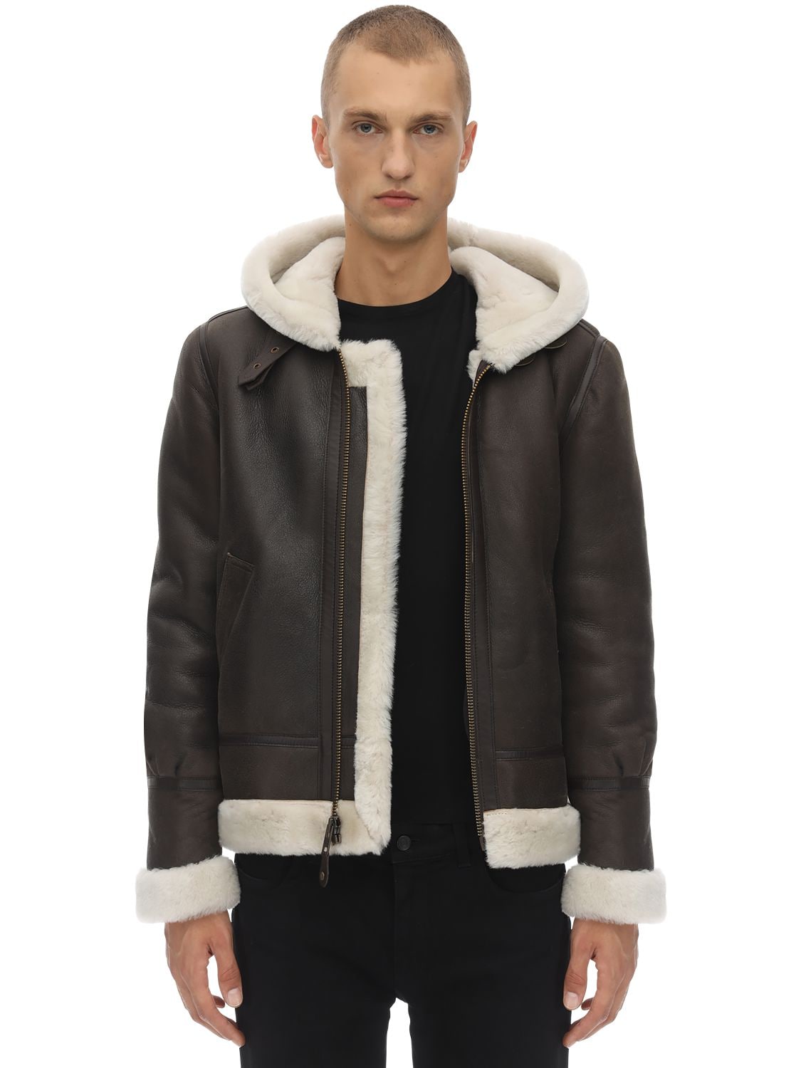 Schott - Lc 1259 hooded shearling aviator jacket - | Luisaviaroma