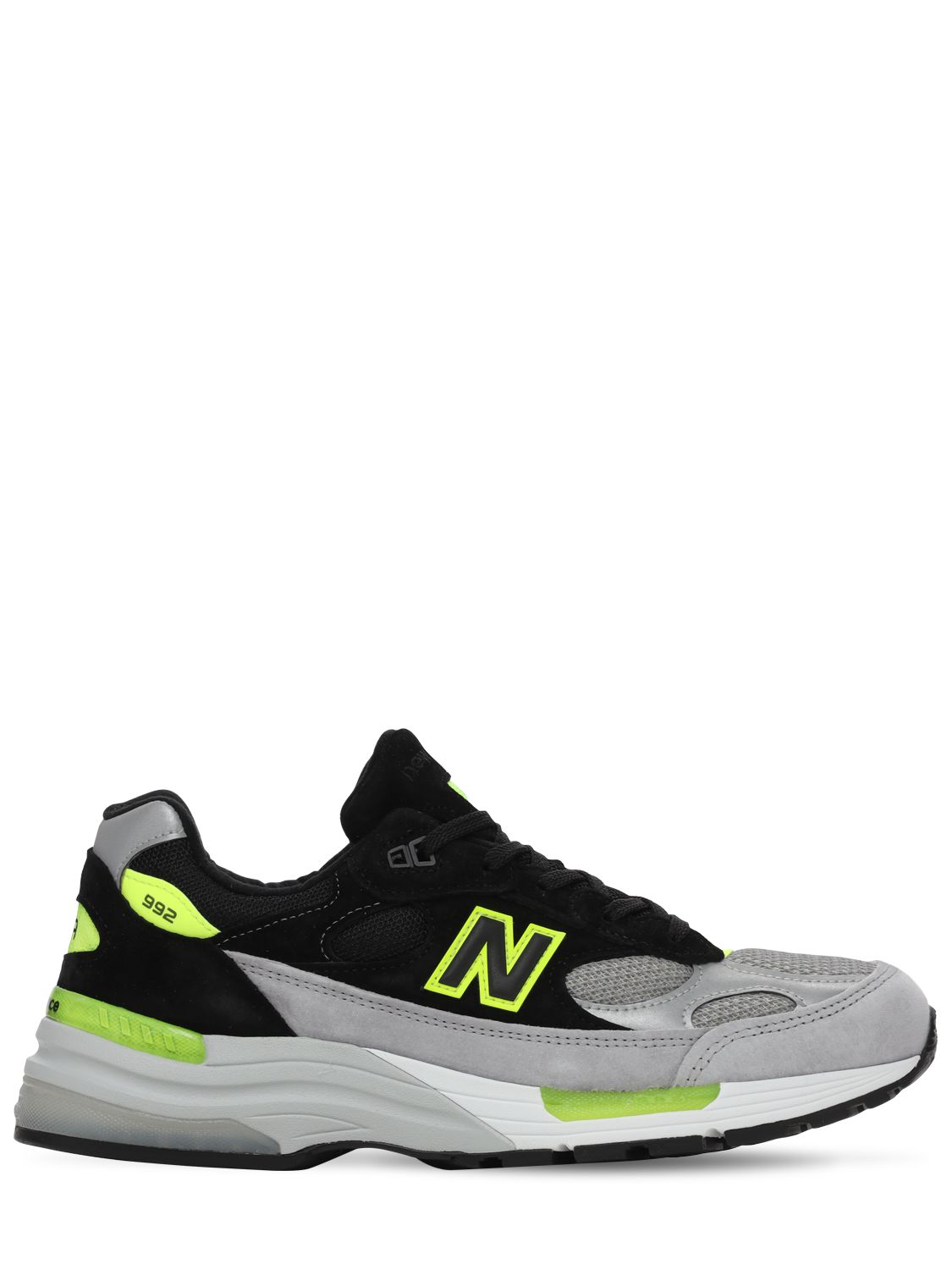 New Balance Grey & Black Made In Us 992 Sneakers In Grey,black,lime