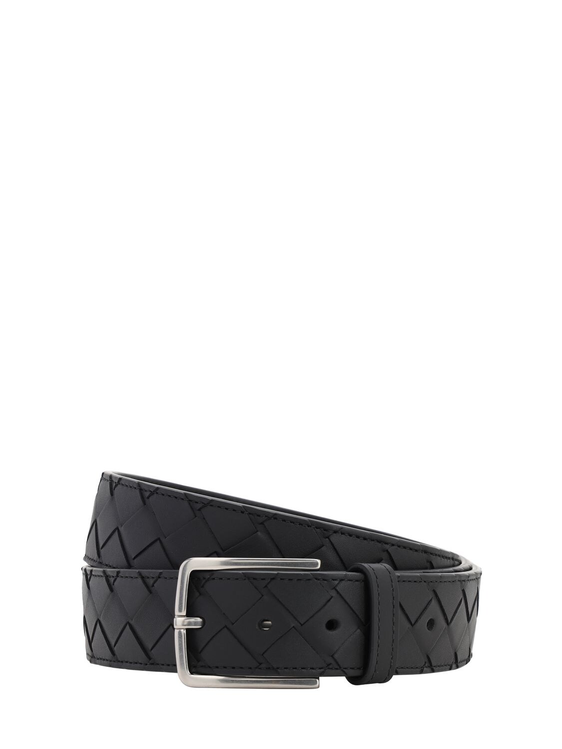 Shop Bottega Veneta 3.5cm New Intreccio Buckle Leather Belt In Black,silver