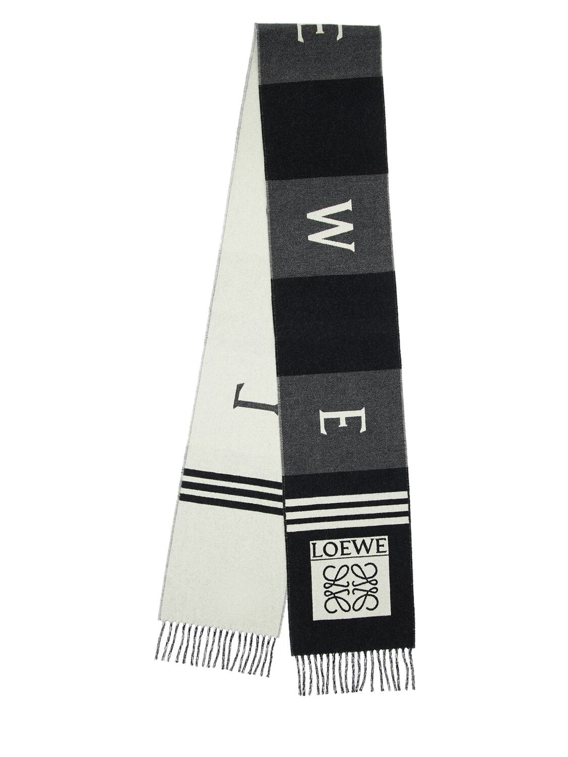 Loewe Logo Football Wool & Cashmere Scarf In Black,grey