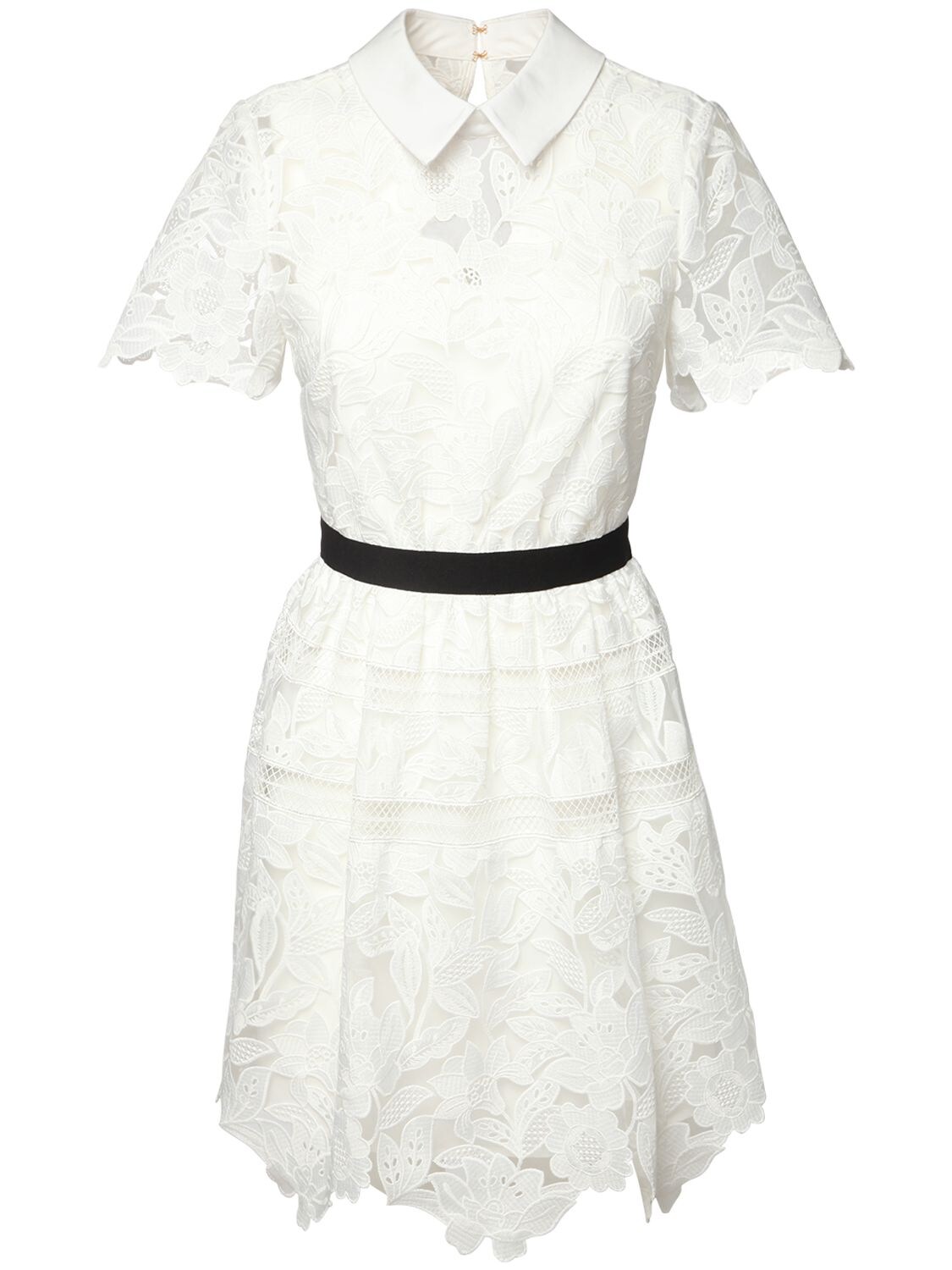 Self-portrait Lace Mini Dress W/ Waist Band In White