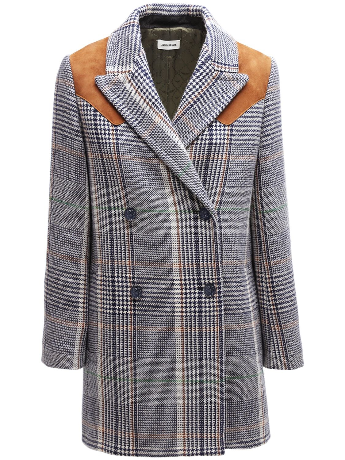 Zadig & Voltaire Motty Carreaux Checked Coat In Blue | ModeSens
